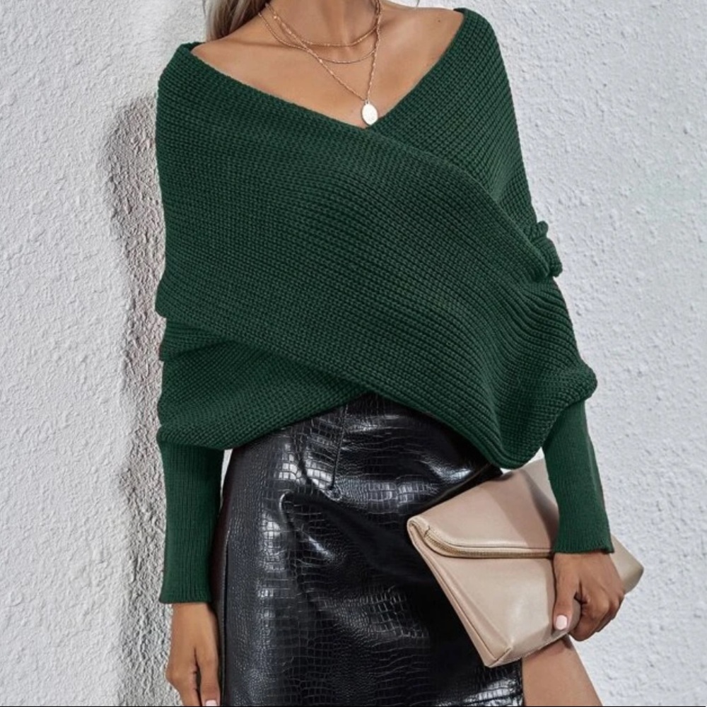 Hunter green wrap sweater